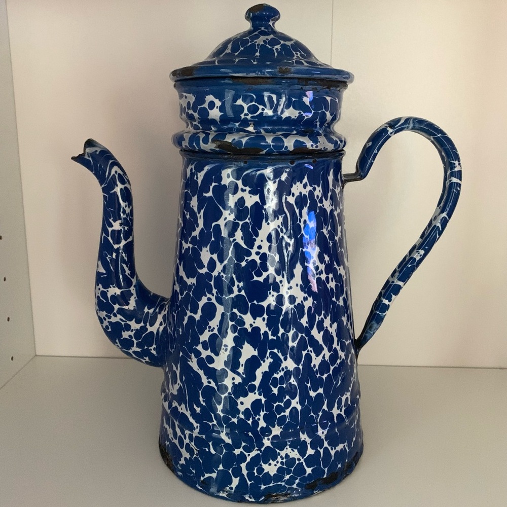 Vintage Blue and White Splatter Enamel Coffee Pot